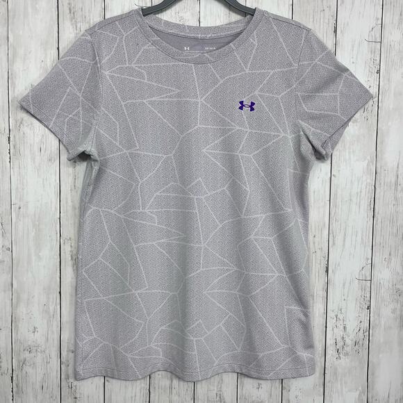 Under Armour Purple Short Sleeve Geometric Pattern Lightweight Shirt Large - Picture 1 of 8